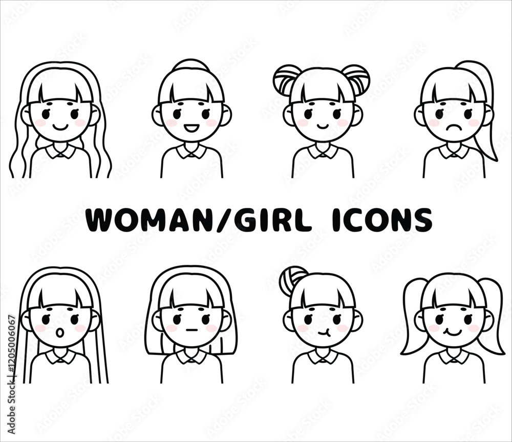 Women and girl icons with cute hair styles Women and girl icons with cute hair styles