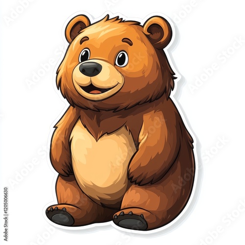 Adorable cartoon bear illustration featuring a charming brown bear with a sweet smile and soft fur sitting in a playful pose photo