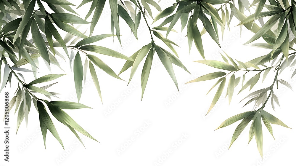 Naklejka premium Watercolor Bamboo Leaves Border, Asian Design Element.