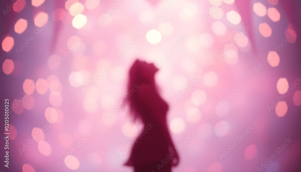 Silhouette Woman Pink Bokeh Background Dreamy Soft Light Elegant Romantic girl blur rose dress style Silhouette Woman Pink Bokeh Background Dreamy Soft Light Elegant Romantic girl blur rose dress style