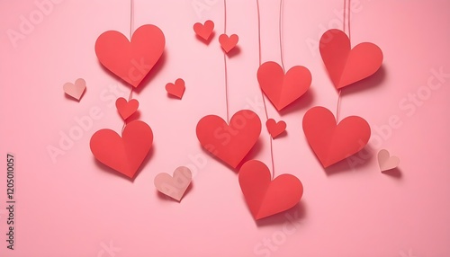 Romantic Pink Red Paper Hearts Valentines Day Design love cute card sweet decor craft couple symbol 