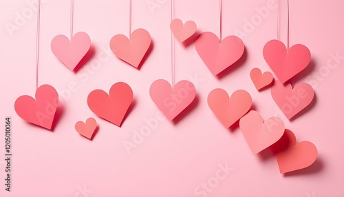 Pink Paper Hearts Valentine Romance Love Design Background cute card soft sweet decor craft image   