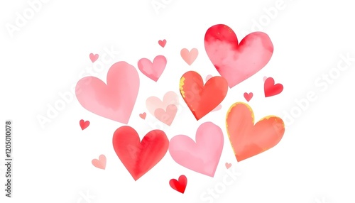 Romantic Watercolor Hearts Pink Red Gold Valentine Design Illustration joy love card cute happy     