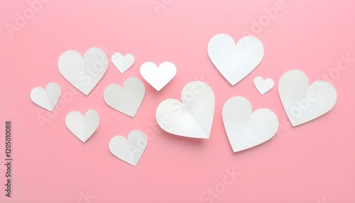 Pink Background White Paper Hearts Valentine Love Romance Design card cute sweet decor craft shape  