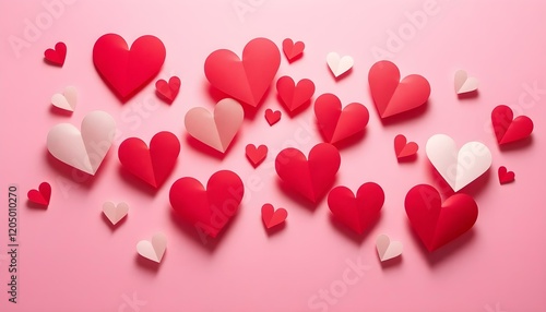Romantic Red Pink Paper Hearts Valentine Love Design Background cute card sweet decor craft pretty  
