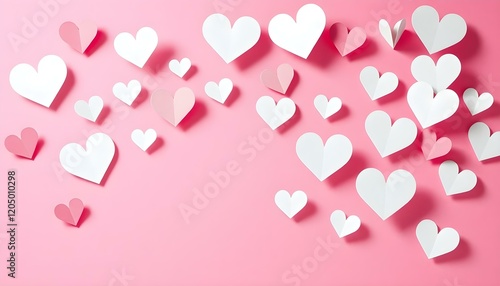 Pink and White Paper Hearts Valentine Background Romantic Love Design day card cute soft sweet image