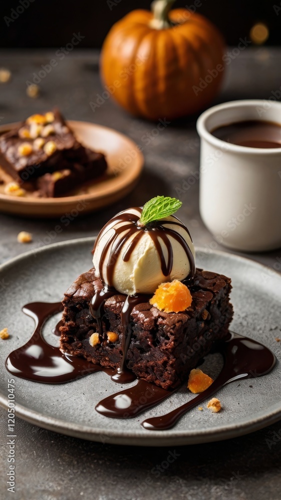 Brownie Dessert with Ice Cream and Chocolate Drizzle Brownie Dessert with Ice Cream and Chocolate Drizzle