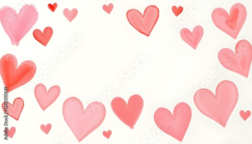 Pink and Red Watercolor Hearts Romantic Design Valentines Day Background Lovely Cute Illustration