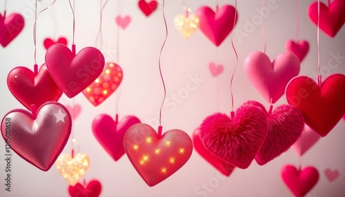 Romantic Pink Hearts Hanging Lights Valentine Decoration red love cute soft sweet party shiny fuzzy