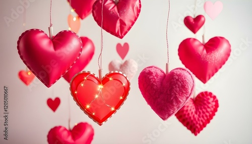 Romantic Red Hearts Valentine Decorations Hanging Festive Love pink amor gift card cute shiny sweet