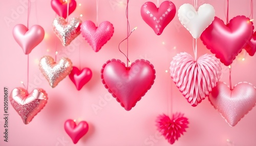 Pink Hearts Hanging Decorations Valentines Day Romantic Festive love cute card sweet shiny girly