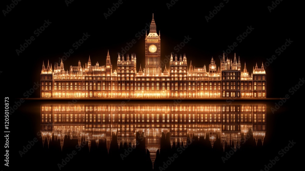 Fototapeta premium Illuminated Parliament Building Night Reflection