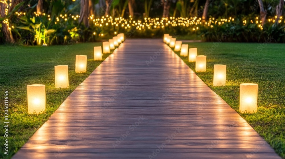 Obraz premium Illuminated Pathway Garden Night Lights Candles Walkway