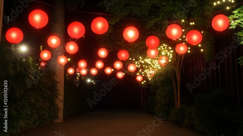 Wallpaper Mural Illuminated Pathway Red Lanterns Light Night Walk Torontodigital.ca
