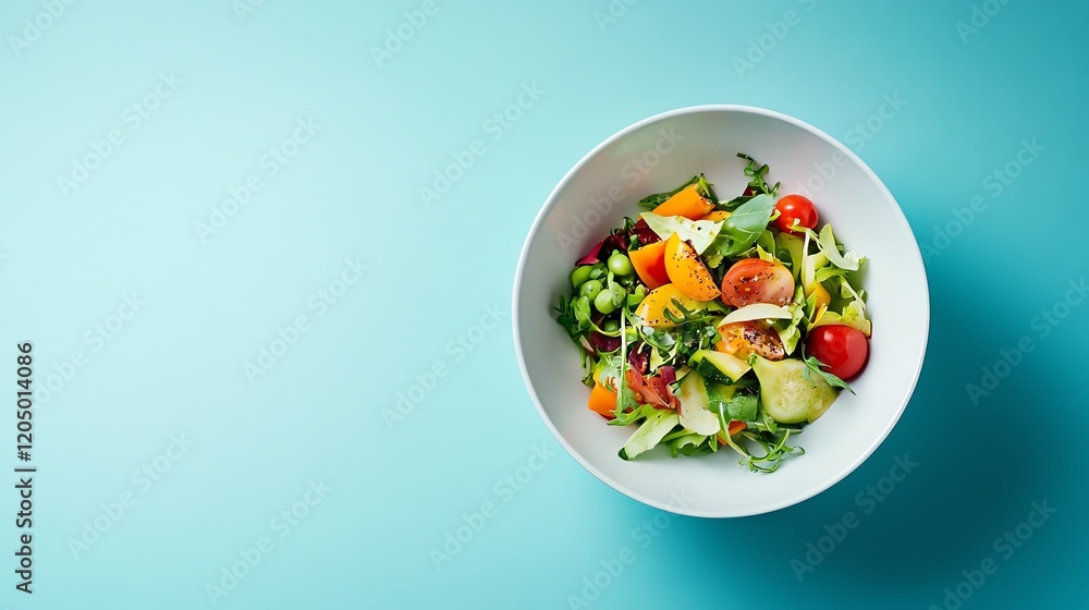 Artistic presentation of organic salad in a white bowl, featuring rainbowcolored vegetables, clean and modern style Artistic presentation of organic salad in a white bowl, featuring rainbowcolored vegetables, clean and modern style