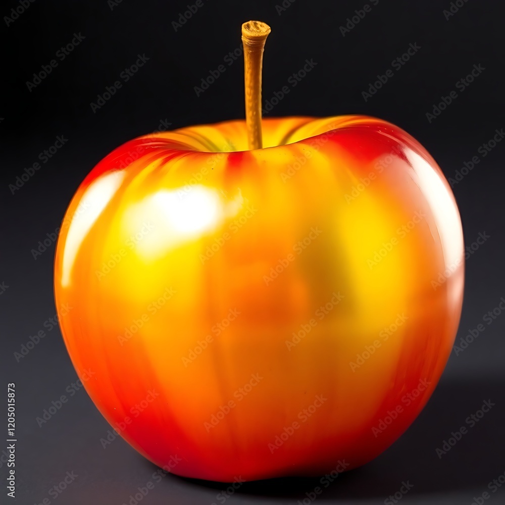 Obraz premium Single red-yellow apple on dark background.