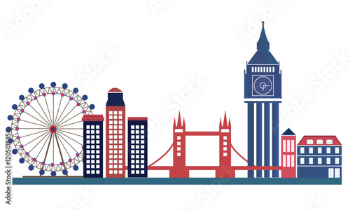 london skyline with icons landmarks in minimalist flat design