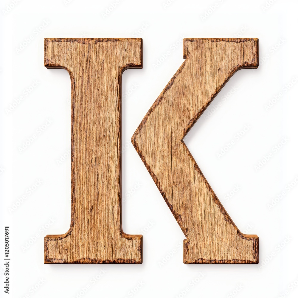 Fototapeta premium Wooden Letter K, Rustic Alphabet, Capital Letter K, Brown Wooden Letter