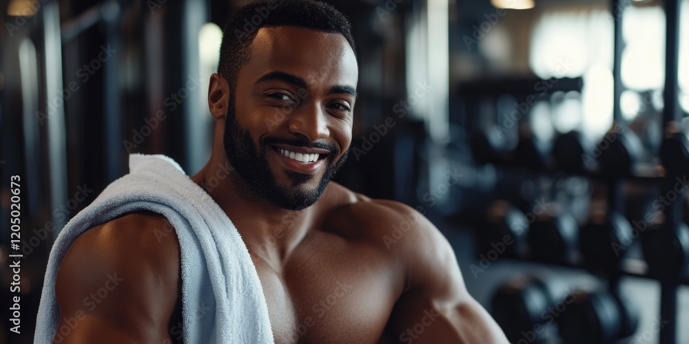 Man with towel around neck Man with towel around neck