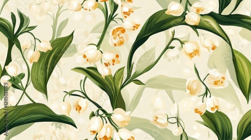 Wallpaper Mural Delicate lilies of the valley create a seamless pattern, intricate floral design, soft elegance, perfect for textiles and wallpapers Torontodigital.ca
