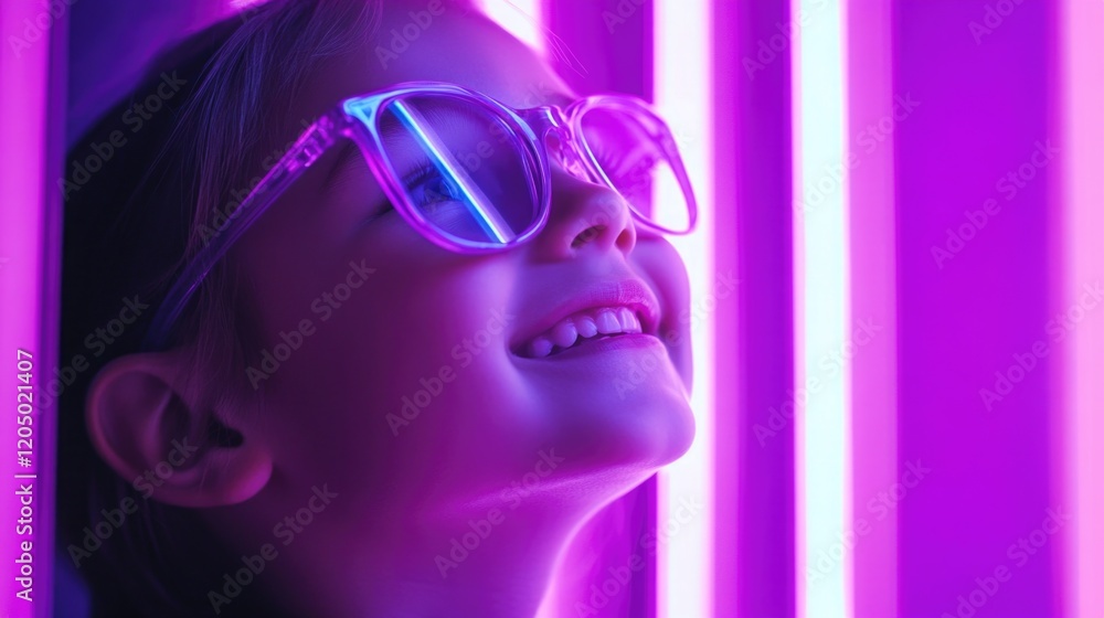 Girl with glasses in front of neon sign Girl with glasses in front of neon sign