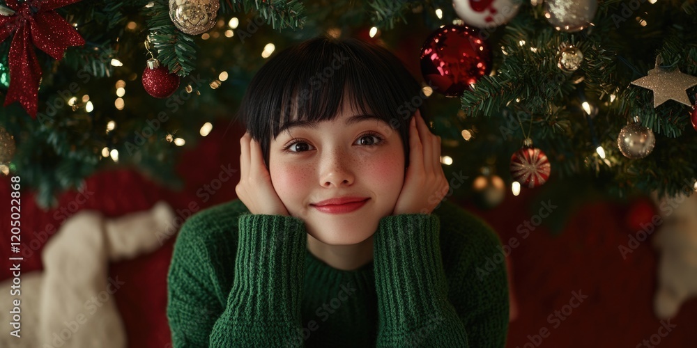 Young Girl with Christmas Tree Young Girl with Christmas Tree