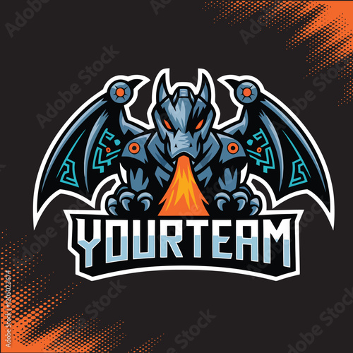 Cyber Dragon Burst Fire Mascot Team Esports Logo Vector Illustration