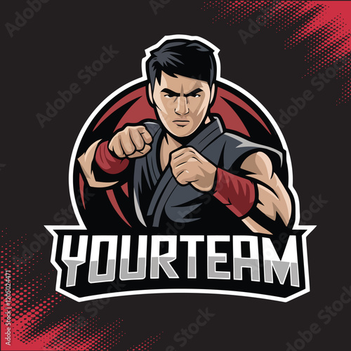 Karate Boy Mascot Team Esports Logo Vector Illustration