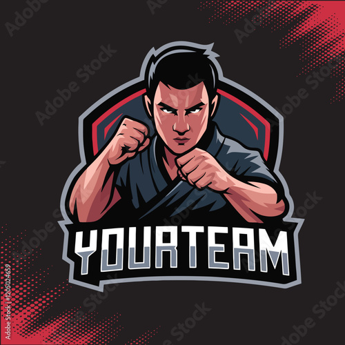 Kungfu Boy Mascot Team Esports Logo Vector Illustration