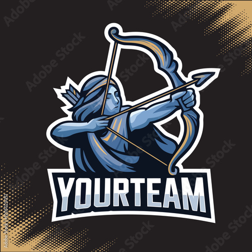 Queen Archer With Bow Arrows Mascot Team Esports Logo Vector Illustration