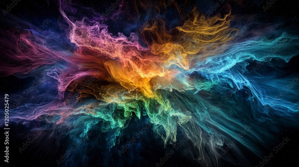 Obraz premium Dynamic cosmic light patterns resembling aurora borealis abstract art digital creation vibrant colors artistic perspective