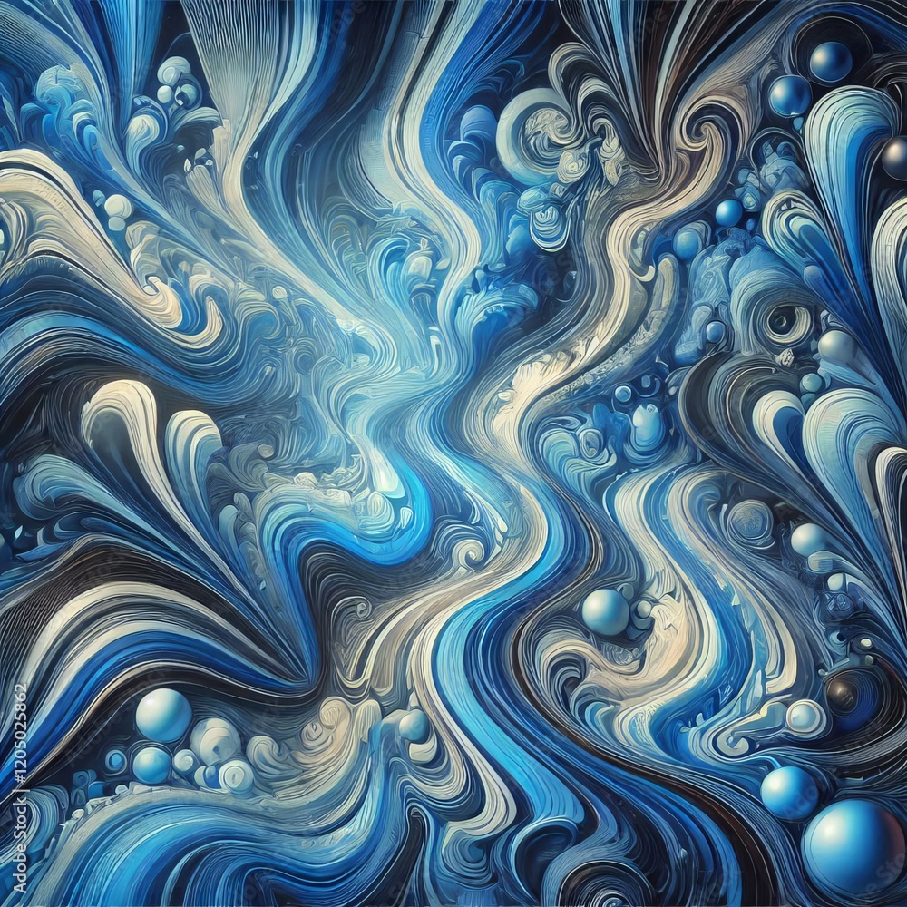 Fototapeta premium Abstract liquid marble background with highly saturated blue tones, featuring intricate swirling patterns and smooth gradients