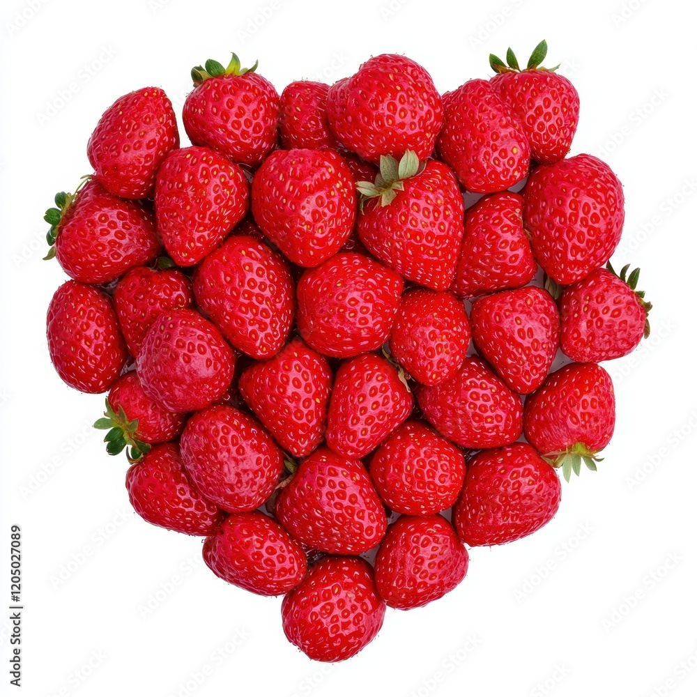 Fresh Red Strawberries Arranged in Heart Shape on White Background Fresh Red Strawberries Arranged in Heart Shape on White Background