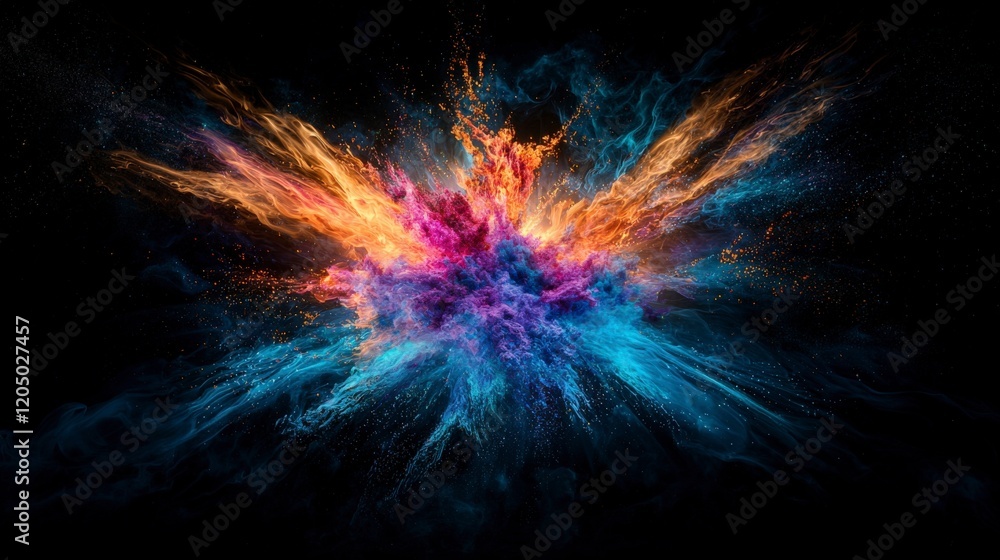 Fototapeta premium Eruption of colorful light in dark space digital art vivid visuals studio environment abstract concept