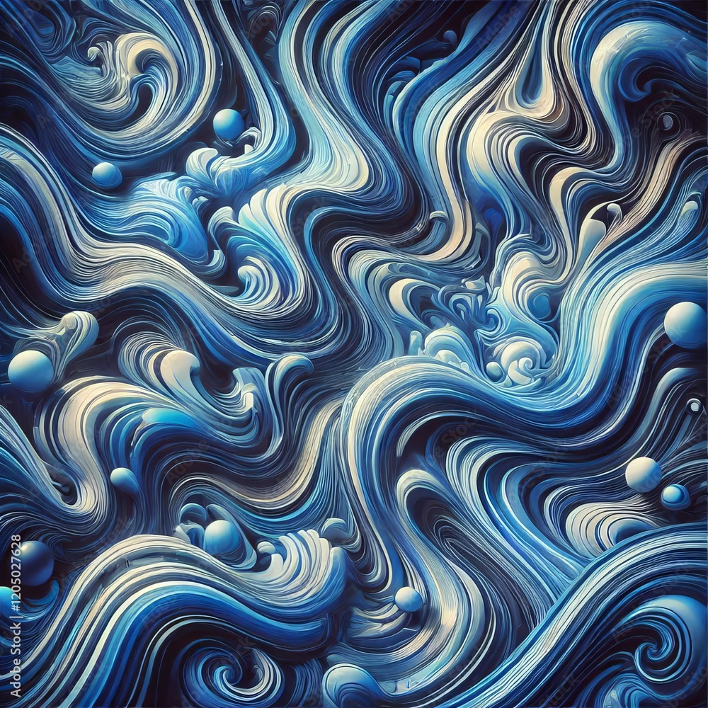 Fototapeta premium Abstract liquid marble background with highly saturated blue tones, featuring intricate swirling patterns and smooth gradients