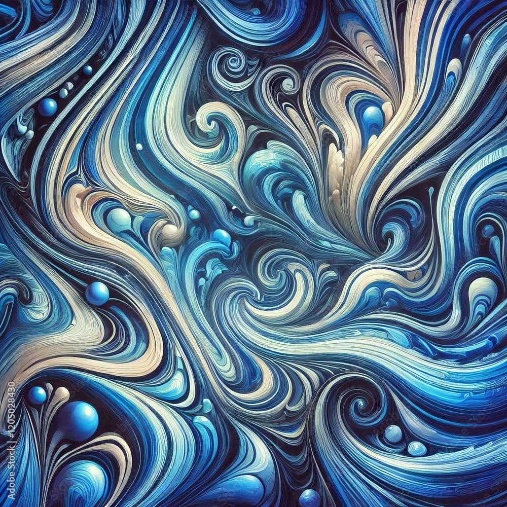 Fototapeta premium Abstract liquid marble background with highly saturated blue tones, featuring intricate swirling patterns and smooth gradients