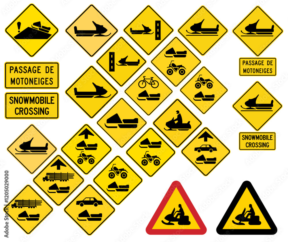 Snowmobile Warning Road Signs Vectors Snowmobile Warning Road Signs Vectors