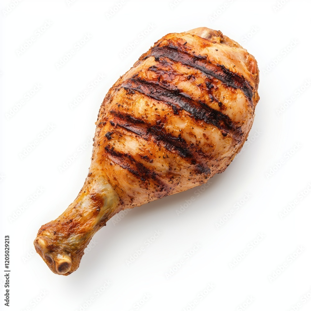 Grilled Chicken Drumstick, Isolated on White Background Grilled Chicken Drumstick, Isolated on White Background