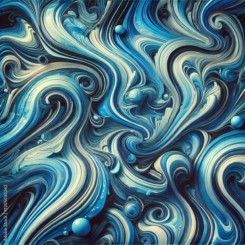 Obraz premium Abstract liquid marble background with highly saturated blue tones, featuring intricate swirling patterns and smooth gradients