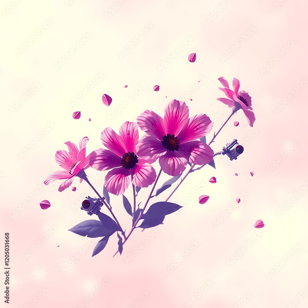 Fototapeta premium Pink flowers with petals falling.