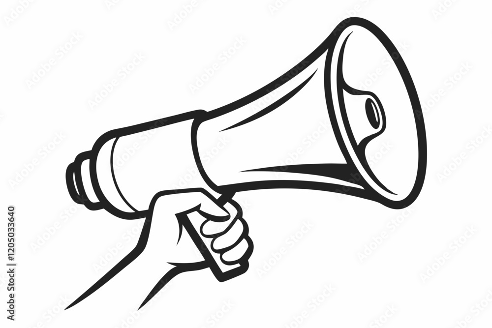 Hand holding megaphone silhouette vector illustration on white background
Hand holding megaphone silhouette vector illustration on white background