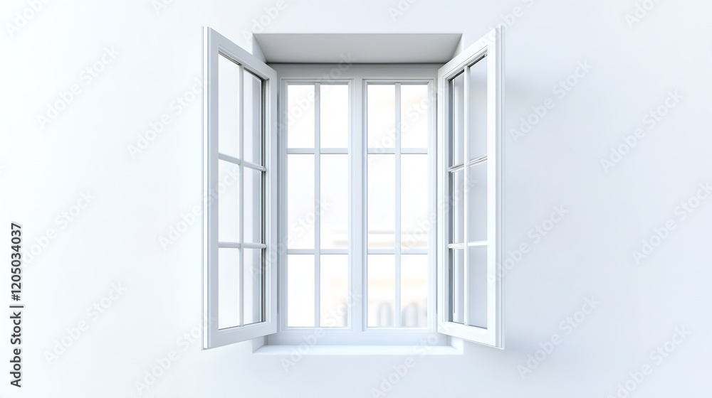 Elegant modern window profile with fine aluminum frame, resting on a smooth white sill, isolated against a pure white backdrop, perfect for ad space Elegant modern window profile with fine aluminum frame, resting on a smooth white sill, isolated against a pure white backdrop, perfect for ad space