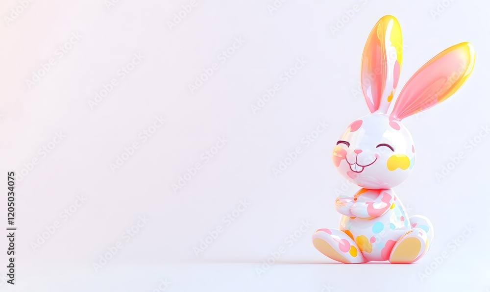 Obraz premium Happy Easter bunny sitting, pastel background, spring card