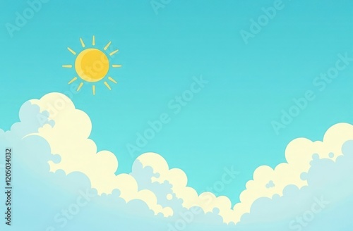 Sun and clouds in blue sky vector illustration