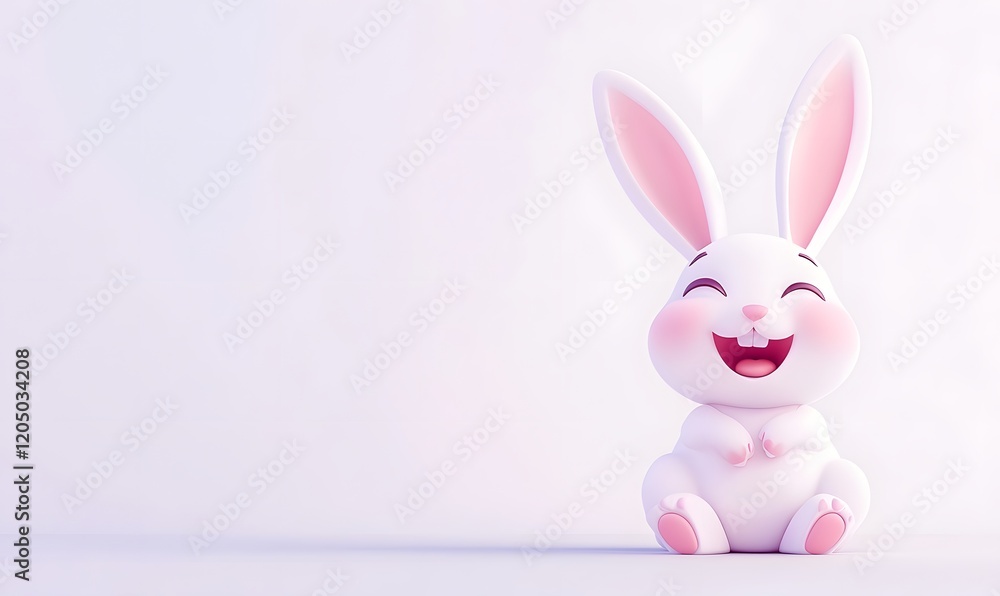 Obraz premium Happy Easter bunny sitting, pastel background, spring greeting