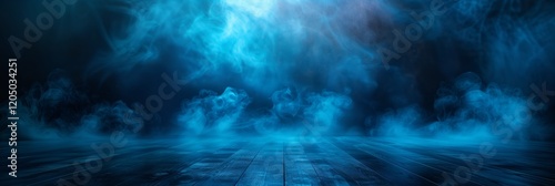 Wallpaper Mural Abstract dark background with blue glowing mist, smoke and light beam on the floor, empty scene for product presentation room or studio background vector Illustration. Torontodigital.ca