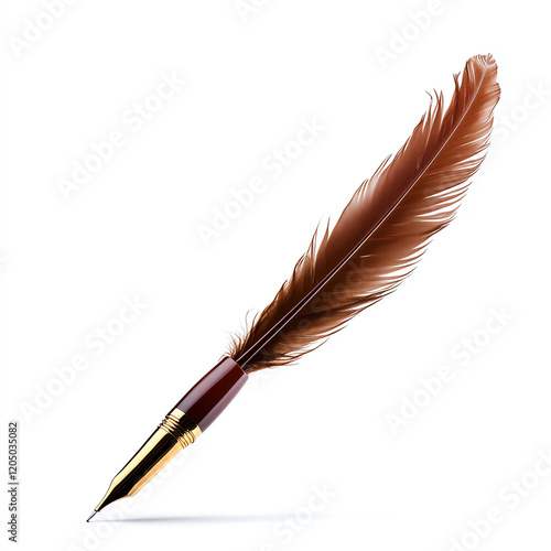 A classic quill pen with a beautiful brown feather, perfect for artistic or literary themed projects. photo