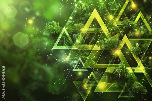 Geometric eco design with green triangles and yellow highlights, symbolizing environmental awareness. Full ultra HD capture. --ar 3:2 --no noise --v 6.0 - Image #1 @NUSRAT photo