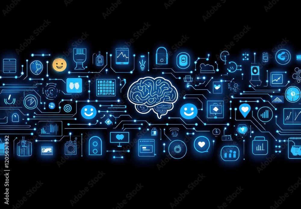 Fototapeta premium A computer screen with a brain and many other icons