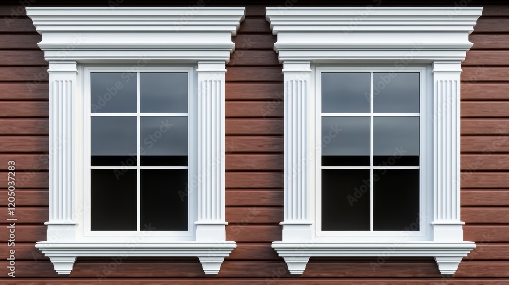 Two windows with white frames and a wooden frame Two windows with white frames and a wooden frame